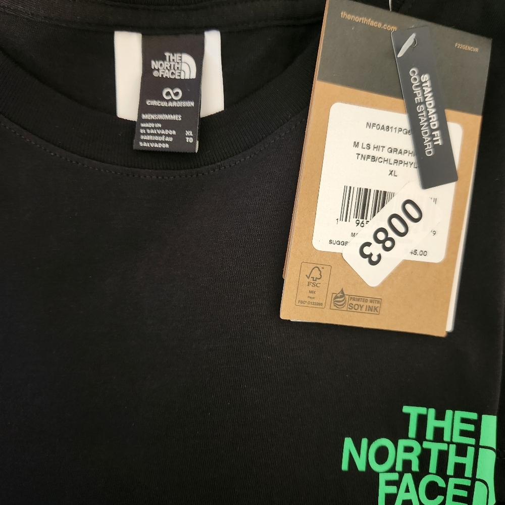 The North Face Cotton Long Sleeve Hit Graphic Tee Black Green - Picture 7 of 7